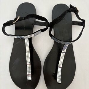 Giuseppe Zanotti Black Sandals with Silver Mosaic
